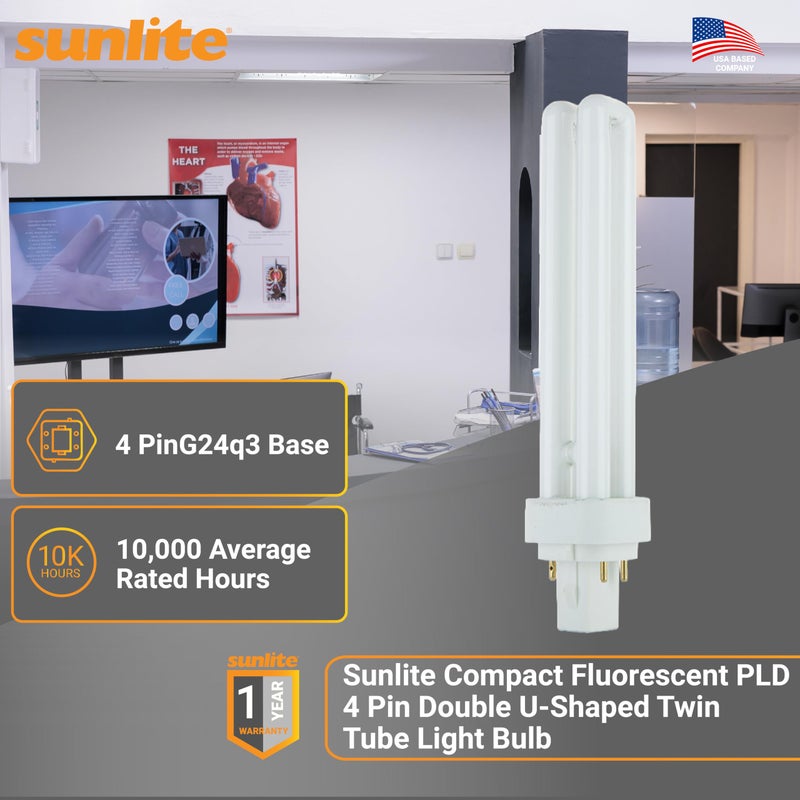 Sunlite مصابيح فلوريسنت مزدوجة على شكل حرف U 18 واط من صنلايت PLD18/E/SP65K/10PK 6500K ضوء النهار مع قاعدة 4 دبابيس G24Q-2 (10 عبوات) - Image 2